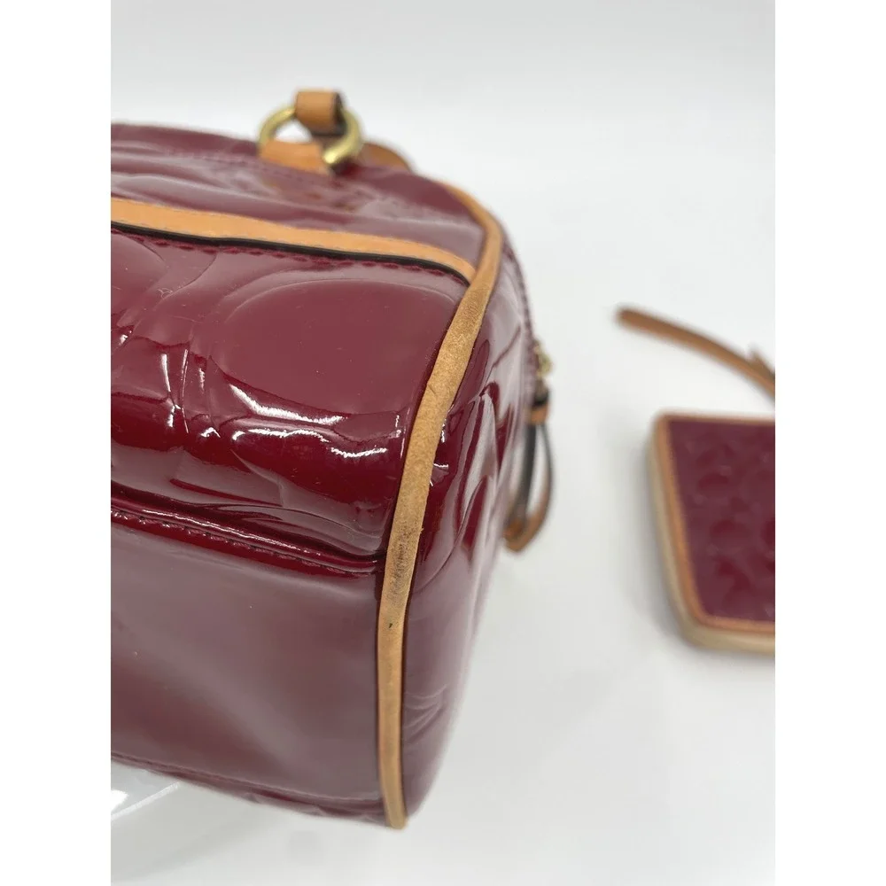 Coach Satchel Bag Women Medium Red Patent Leather Signature C Set Wallet Vintage
